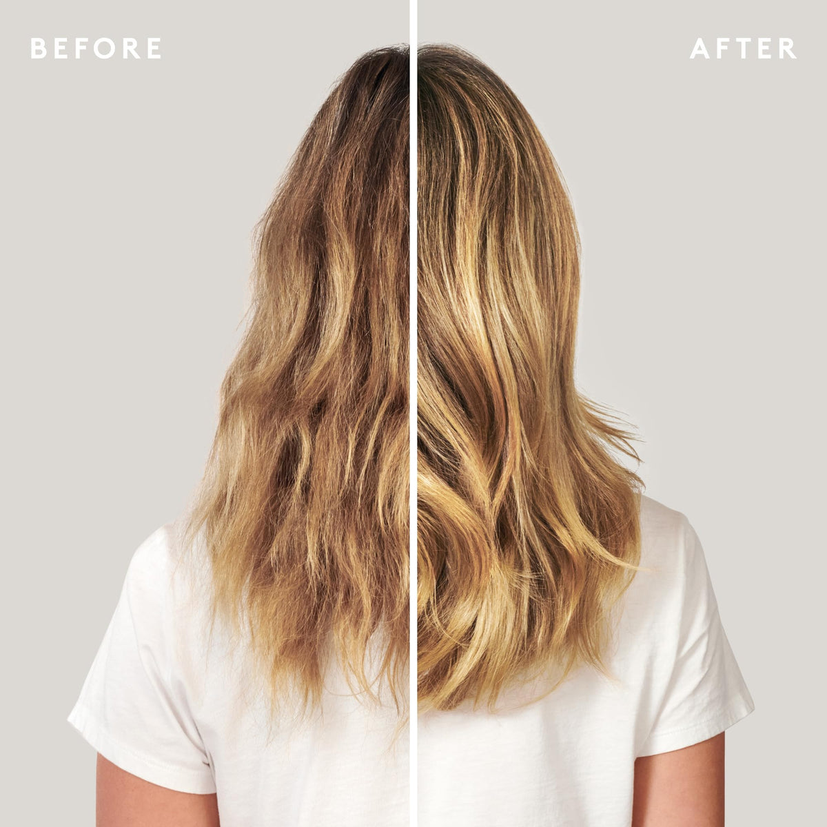 VIRTUE rinsed hair showing smooth shine and reduced frizz benefit