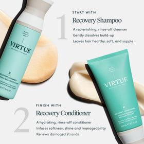 VIRTUE conditioner applied to hands demonstrating easy spread and detangling benefit