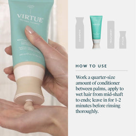 VIRTUE ingredients and fragrance notes display highlighting coconut and yuzu scent benefit
