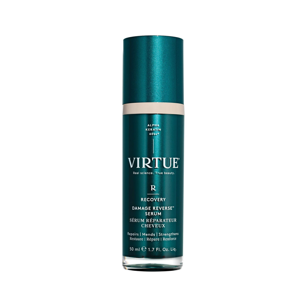 VIRTUE front bottle view showing sleek packaging and lightweight formula benefits