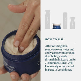 VIRTUE jar on bathroom shelf suggesting everyday salon-quality routine