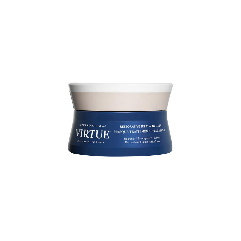 VIRTUE front jar view showing restorative mask and premium packaging benefit