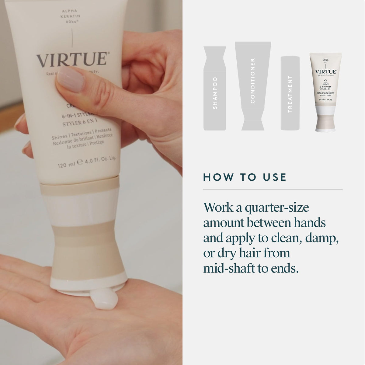 VIRTUE applied on short hair demonstrating frizz control and polished look