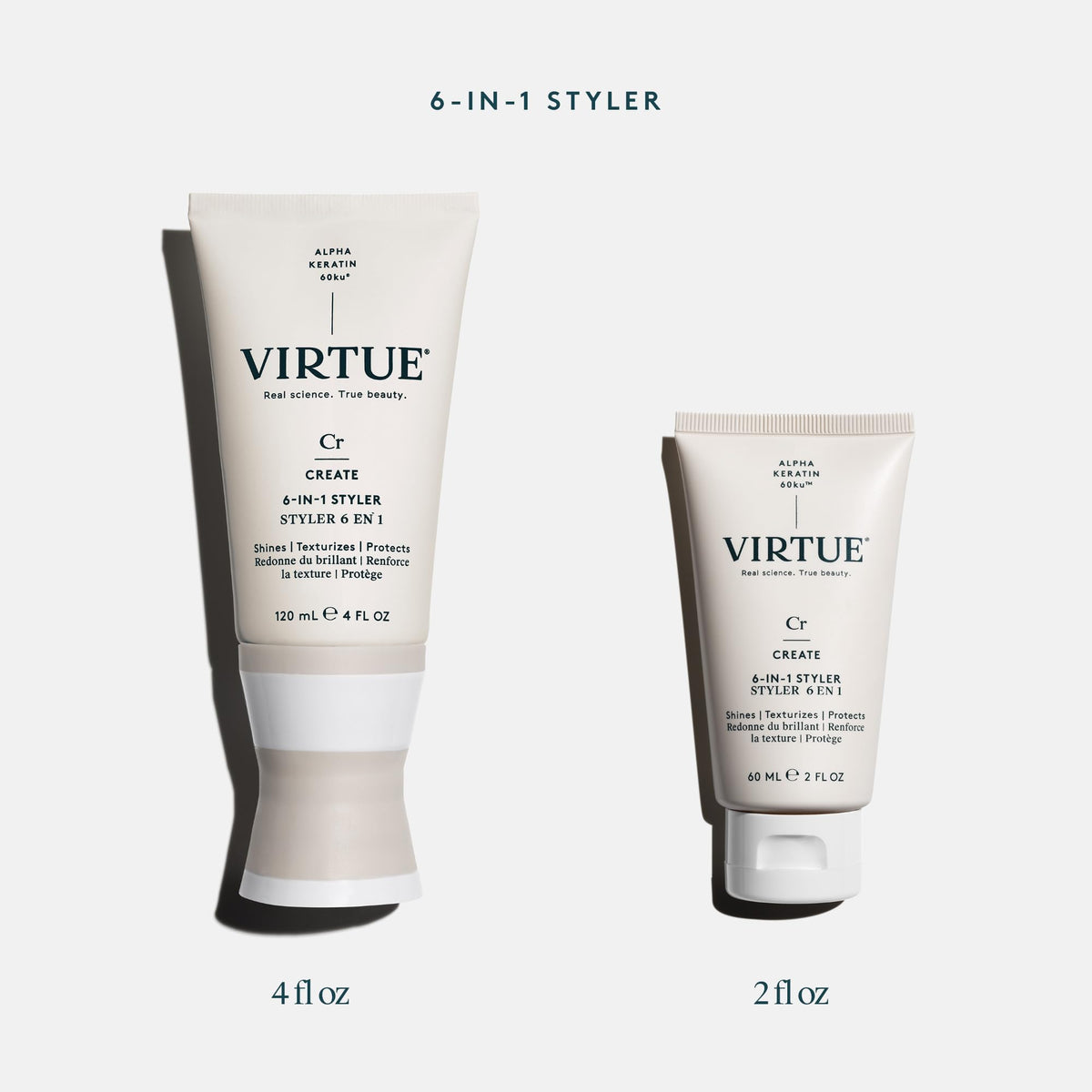 VIRTUE tube next to ruler indicating product size and travel-friendly benefit