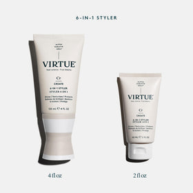 VIRTUE tube next to ruler indicating product size and travel-friendly benefit