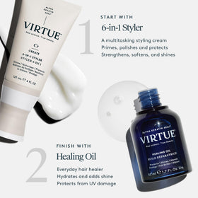 VIRTUE styler on bathroom counter showing everyday styling convenience benefit