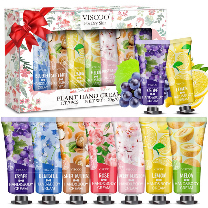 VISCOO front packaging showing seven mini hand cream tubes and gift-ready layout