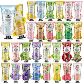 VISCOO front pack display showing 28 mini hand creams and variety benefit
