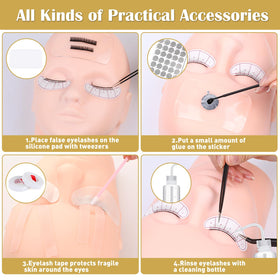 VISCOO practice lashes and glue arranged to show safe rehearsal supplies