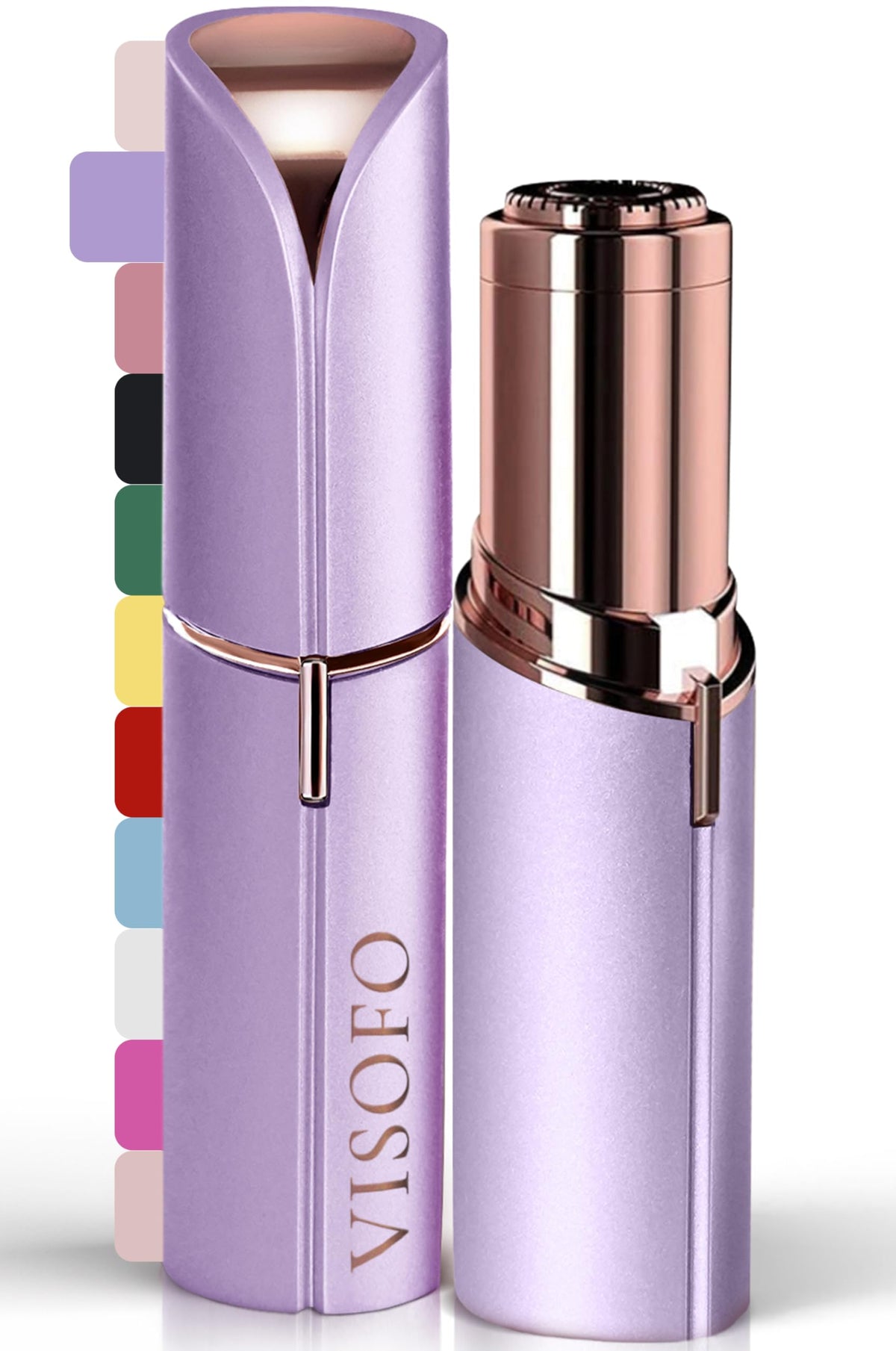 VISOFO amethyst front view showing compact lipstick shape and portability benefit