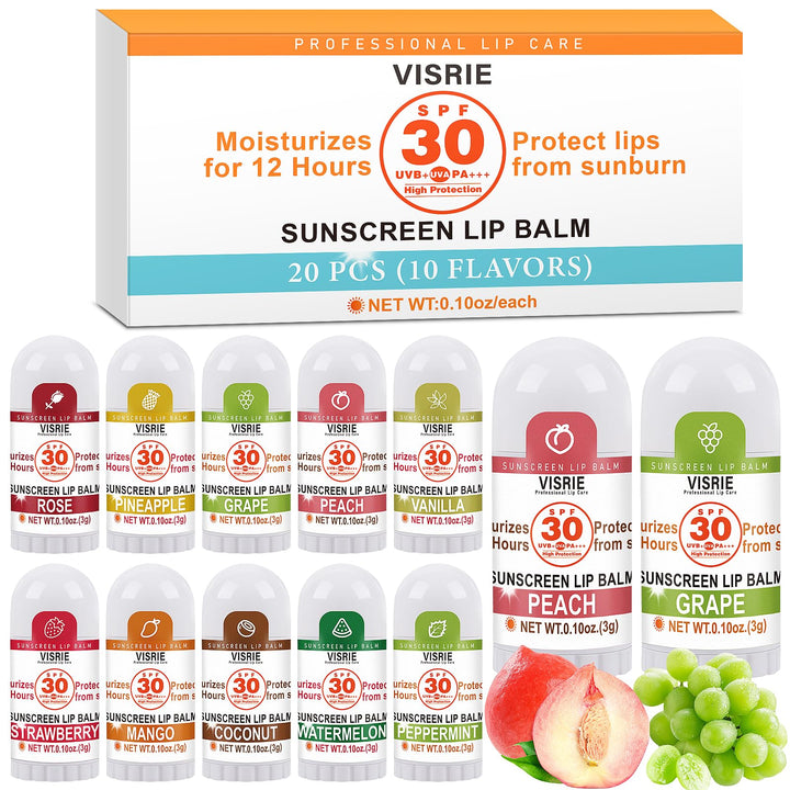 VISRIE front packaging showing 20-count SPF lip balms for easy stocking