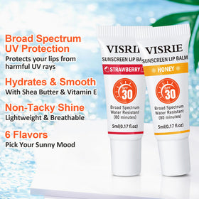 VISRIE texture close-up of glossy clear balm with moisturizing sheen