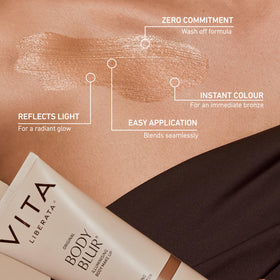 VITA LIBERATA before-and-after legs showing visible skin-evening benefit