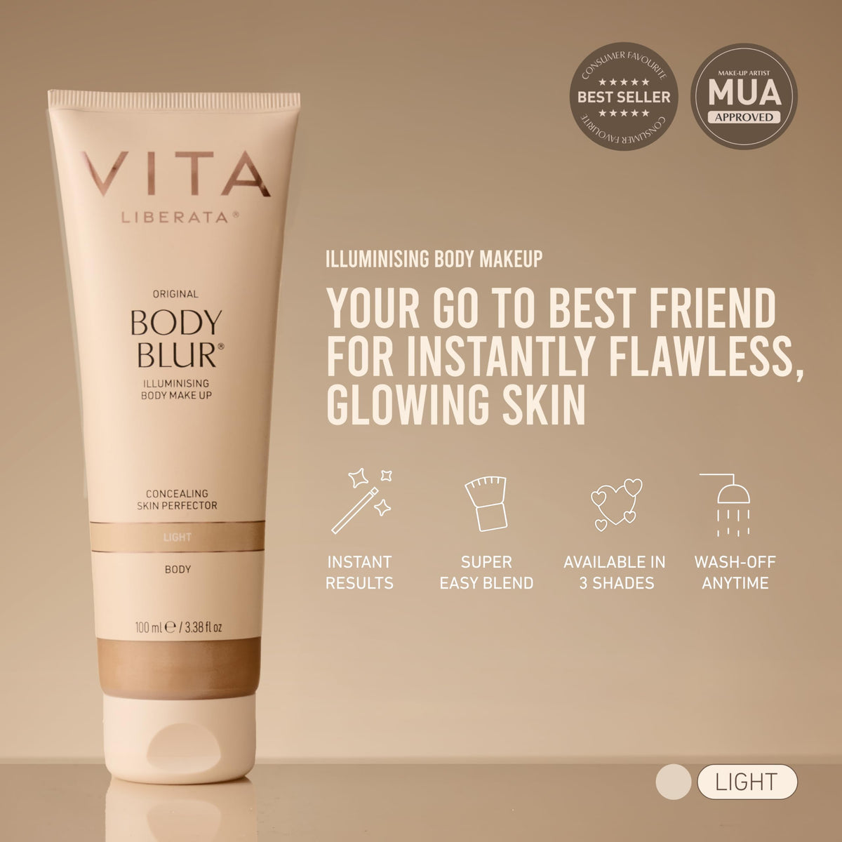 VITA LIBERATA application close-up blending product for seamless coverage