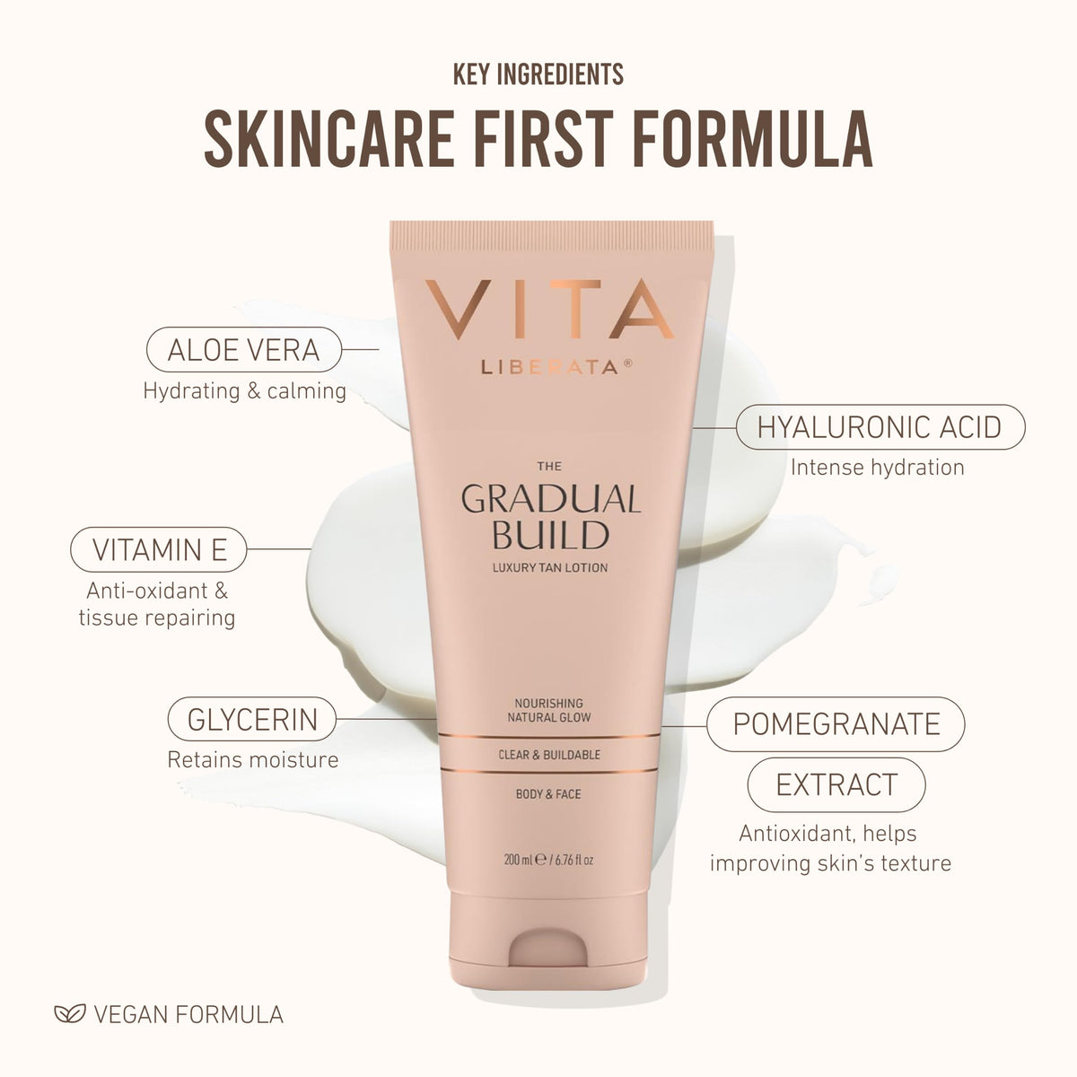 VITA LIBERATA bottle next to a hand for scale indicating compact travel-friendly size