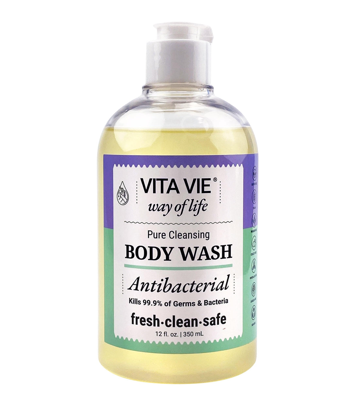 VITA VIE front packaging showing lemon antibacterial body wash and benefits