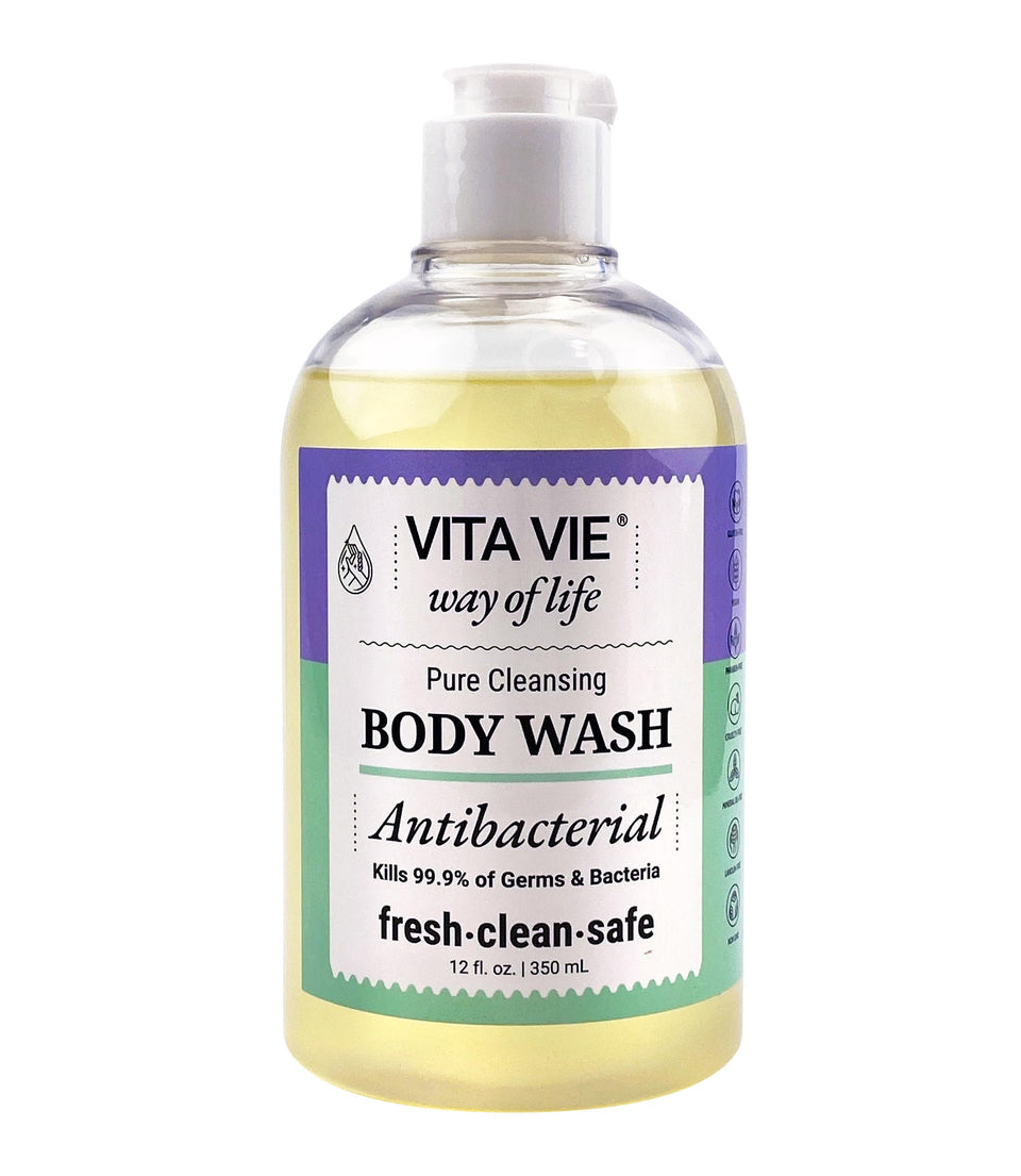 VITA VIE front packaging showing lemon antibacterial body wash and benefits