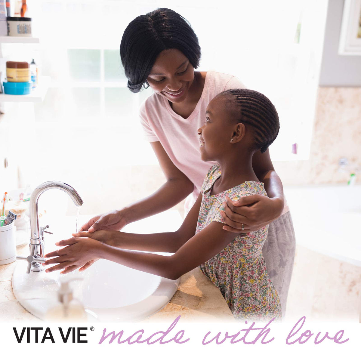 VITA VIE bottle in hand for size comparison and convenient everyday use