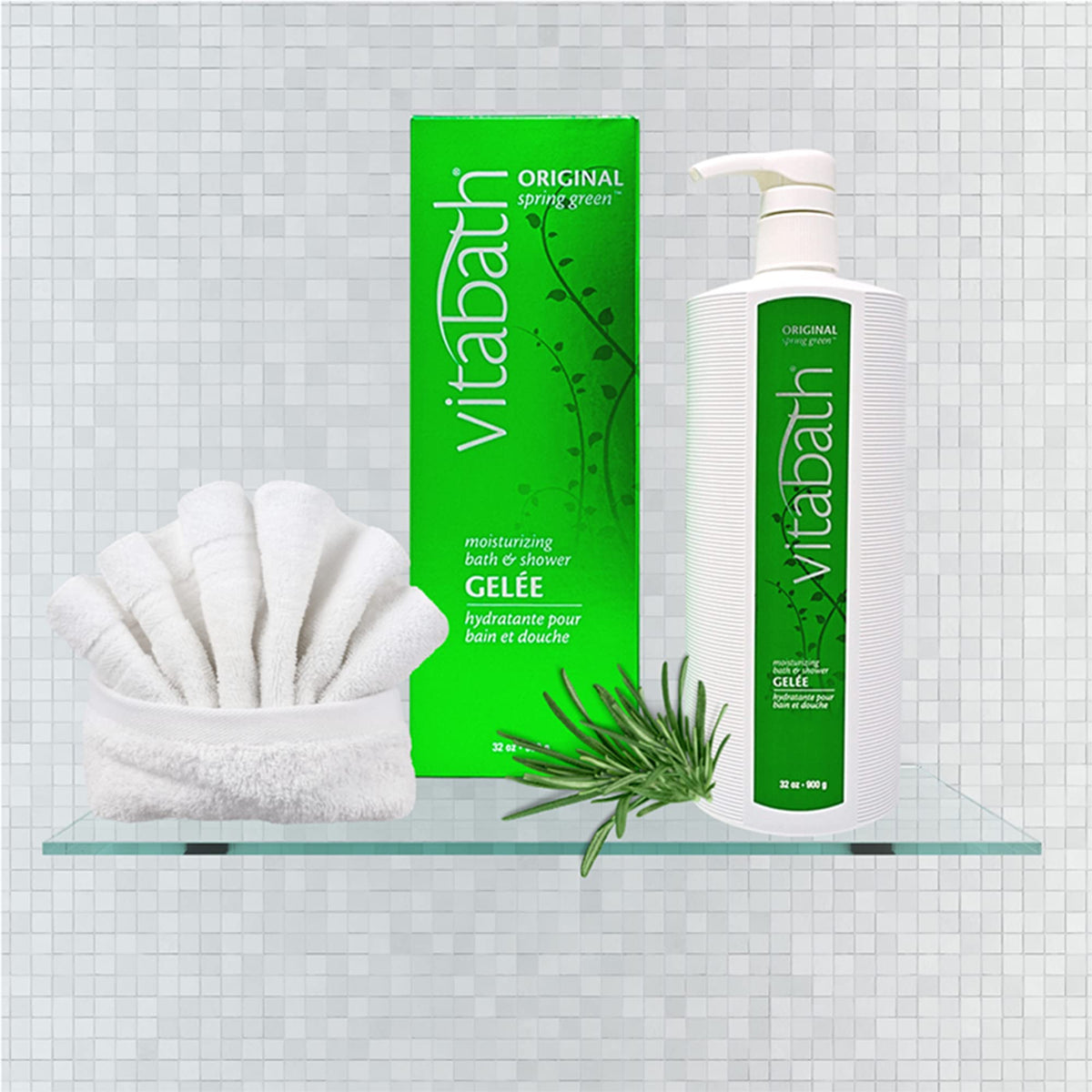 Close-up of botanical extracts beside Vitabath bottle showing natural ingredient benefit