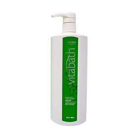 Vitabath pump close-up dispensing gel showing silky texture and moisturizing benefit