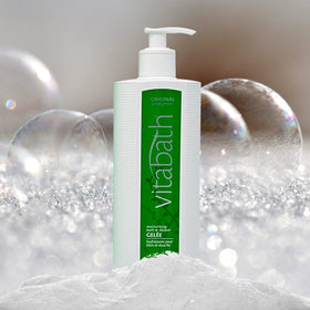 Vitabath pump dispensing gel highlighting convenient, controlled use benefit