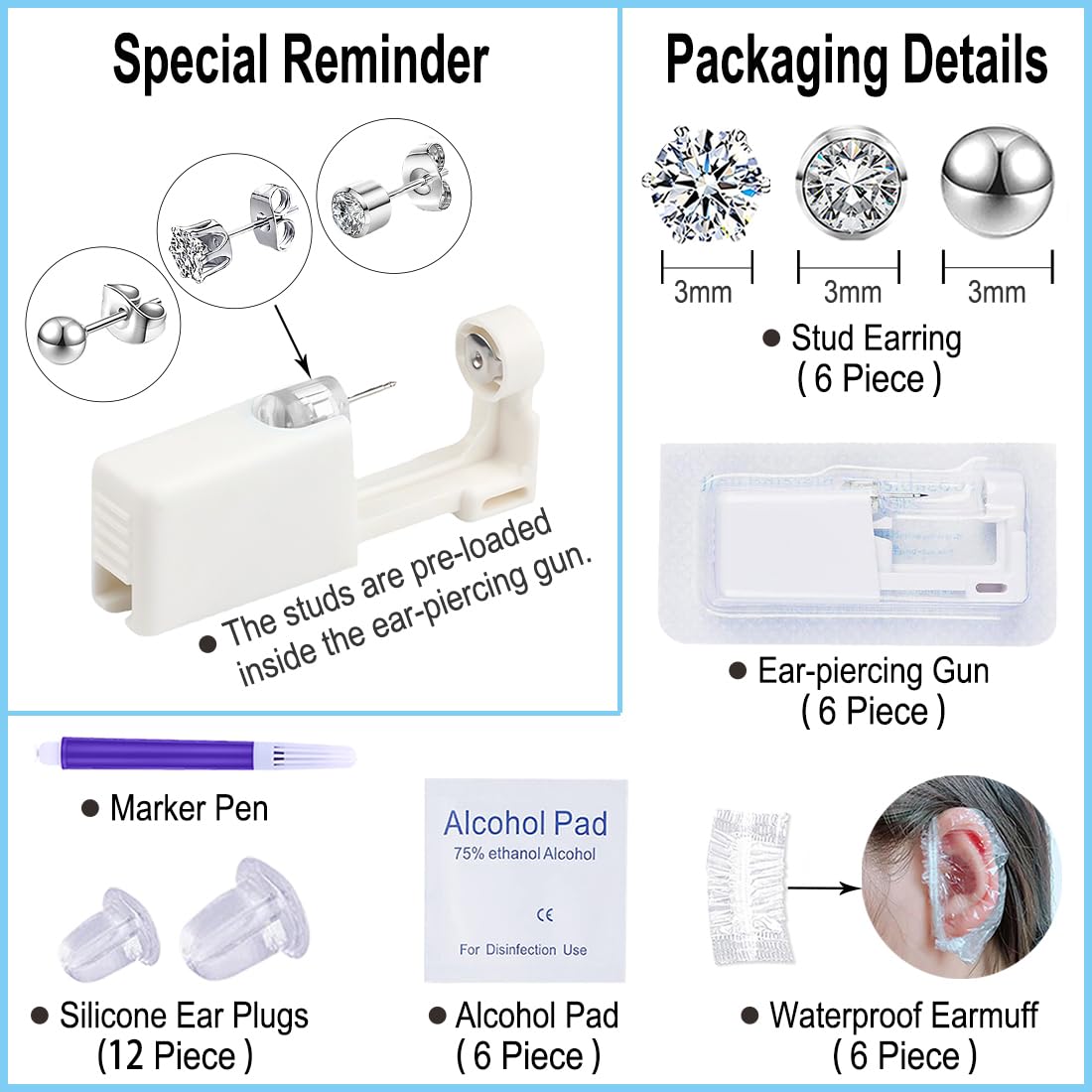 VitaCool close-up of sterile 316L silver CZ studs highlighting quality