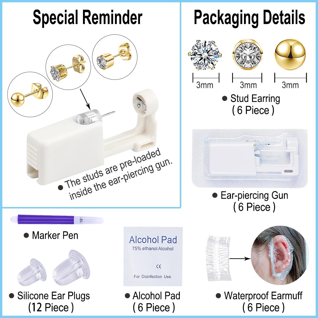 VitaCool sterile gold 3mm CZ studs close-up highlighting smooth finish