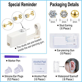 VitaCool sterile gold 3mm CZ studs close-up highlighting smooth finish