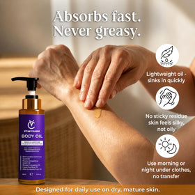 vitae charm oil drop on skin showing lightweight, fast-absorbing texture