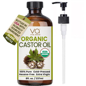 VITAL AFFAIR glass bottle front view showing organic castor oil