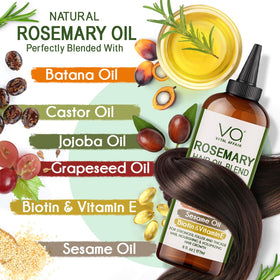 VITAL AFFAIR ingredients flatlay with rosemary, castor, jojoba showing natural blend