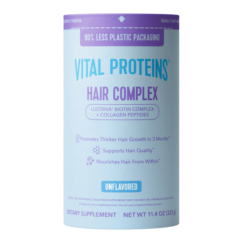 Vital Proteins front label showing hair complex and benefits