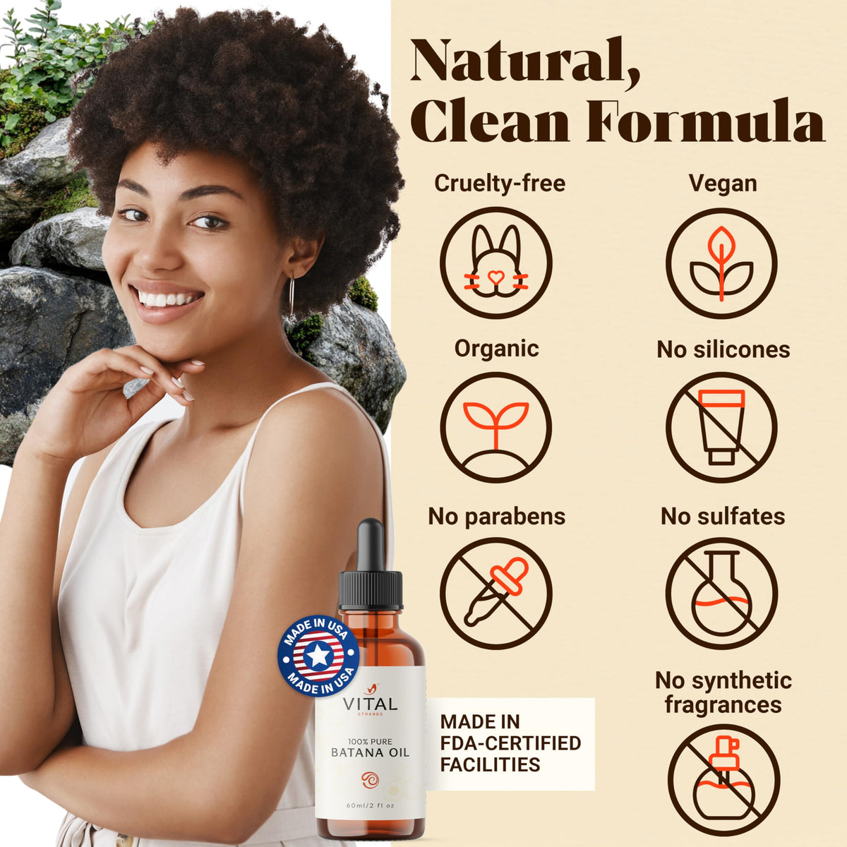 Vital Strands oil on vanity beside towel showing daily routine convenience benefit
