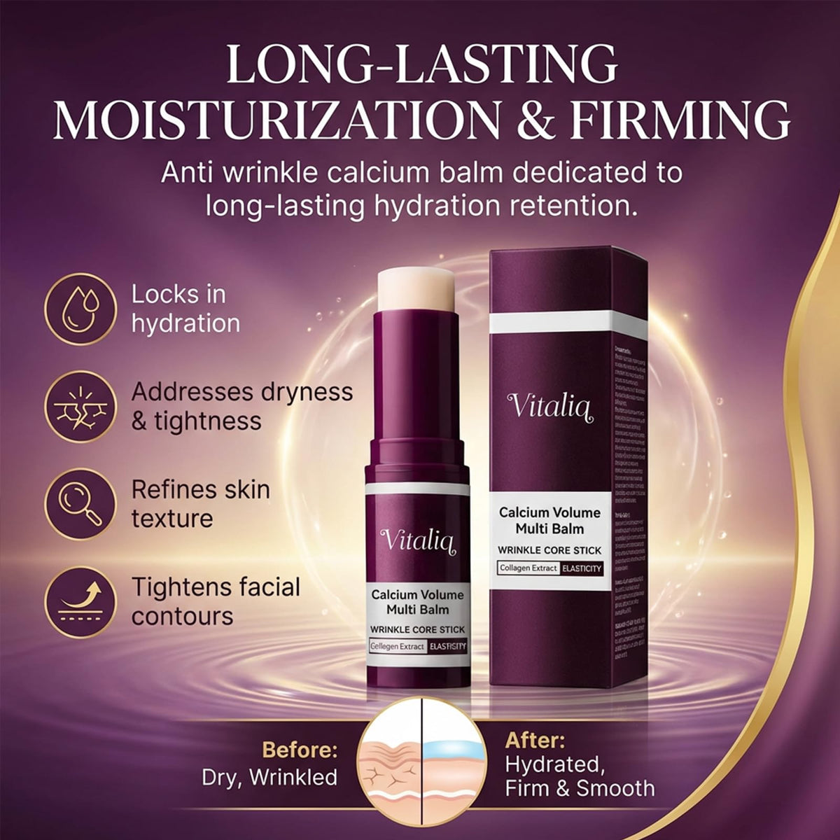 Vitaliq applied under eye showing targeted smoothing and moisture