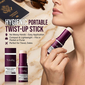 Vitaliq stick held in hand illustrating compact travel-friendly size