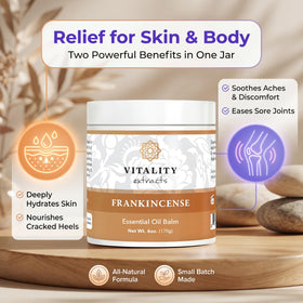 Vitality Extracts balm being applied to hands for dry skin relief and long-lasting moisture