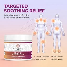 Vitality balm beside a coin to show 2oz size and portable convenience benefit