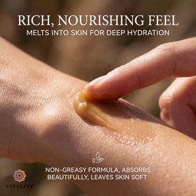 Vitality applying balm to cracked hand for immediate soothing and hydration