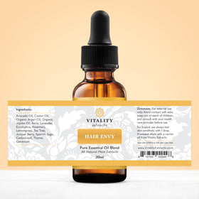 Vitality bottle on vanity conveying daily routine use and aromatherapy