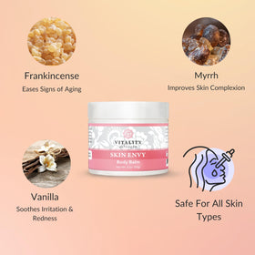 Vitality balm being applied to hands offering deep hydration and fast absorption benefits