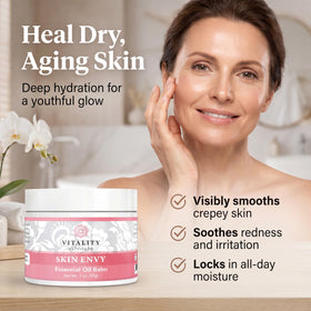 Vitality ingredients flatlay with oils and beeswax highlighting natural, minimal formulation benefits
