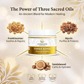 Vitality balm being applied to hands to show smoothing and protective benefit