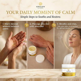 Vitality ingredients flatlay with frankincense myrrh sandalwood and oils for natural formulation benefit