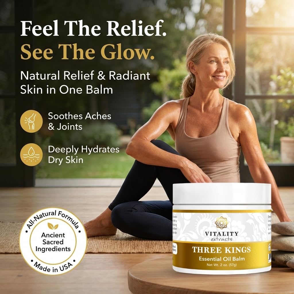 Vitality balm on bathroom vanity suggesting daily ritual and soothing scent benefit
