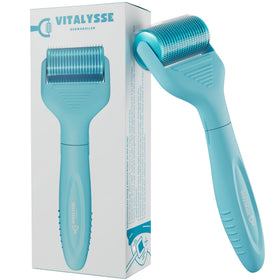 Vitalysse derma roller front view showing ergonomic handle and wide head benefit ease