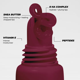 Vitamasques applied on model lips demonstrating sheer berry tint