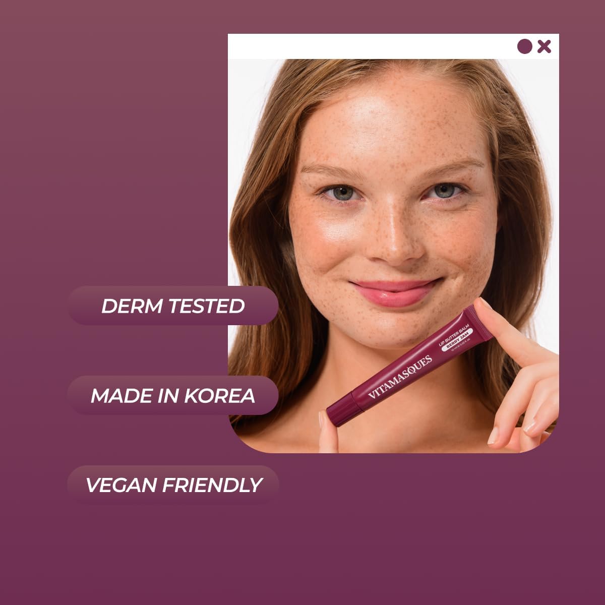 Vitamasques lip butter in hand lifestyle image for everyday use