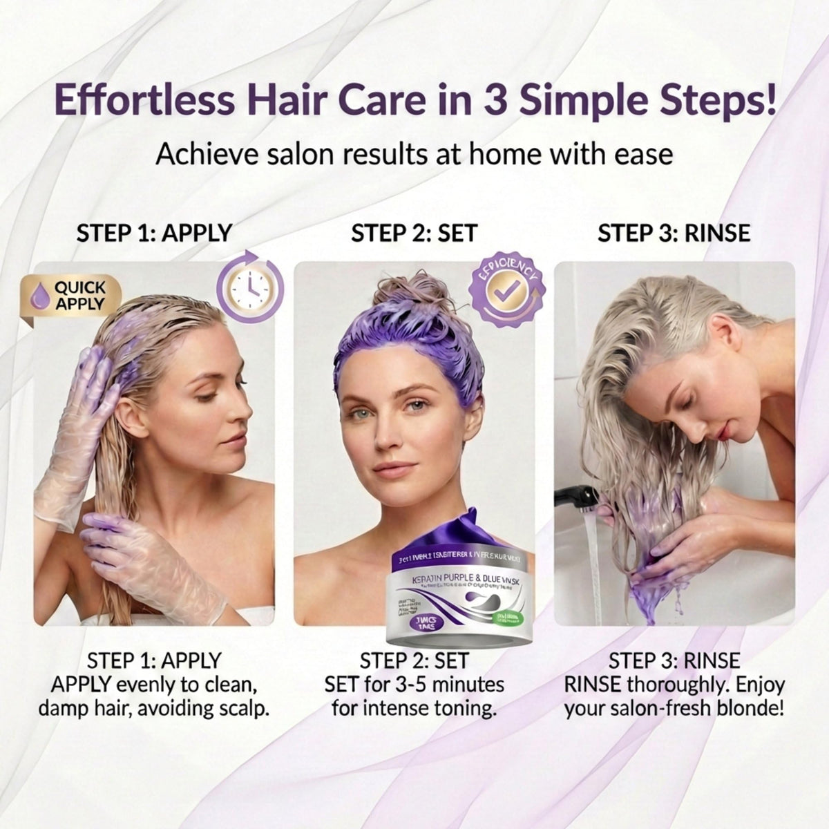 VITAMINS mask being applied to hair strand demonstrating even coverage and toning
