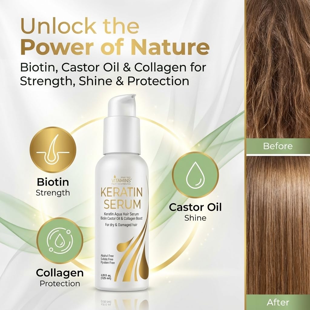 VITAMINS hair cosmetics serum drops showing silky texture and smoothing benefit