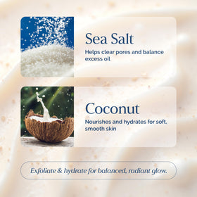 VITAMINS AND SEA BEAUTY scrub in hand being applied to skin for easy application and hydration